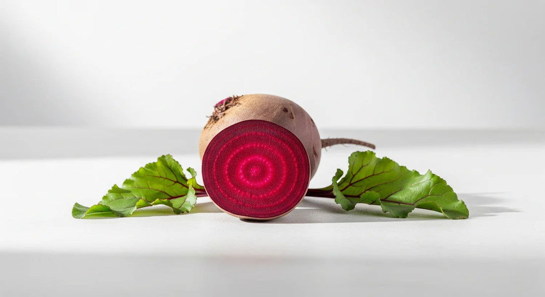 Beetroot with green leaves on a white background