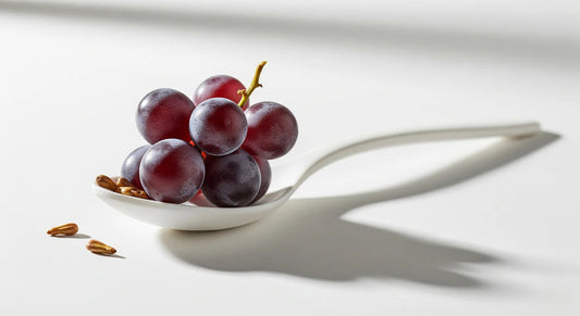 Bunch of grapes on a white spoon against a light background