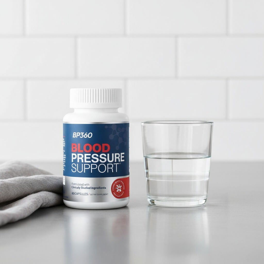 BP360 Blood Pressure Support supplement bottle.