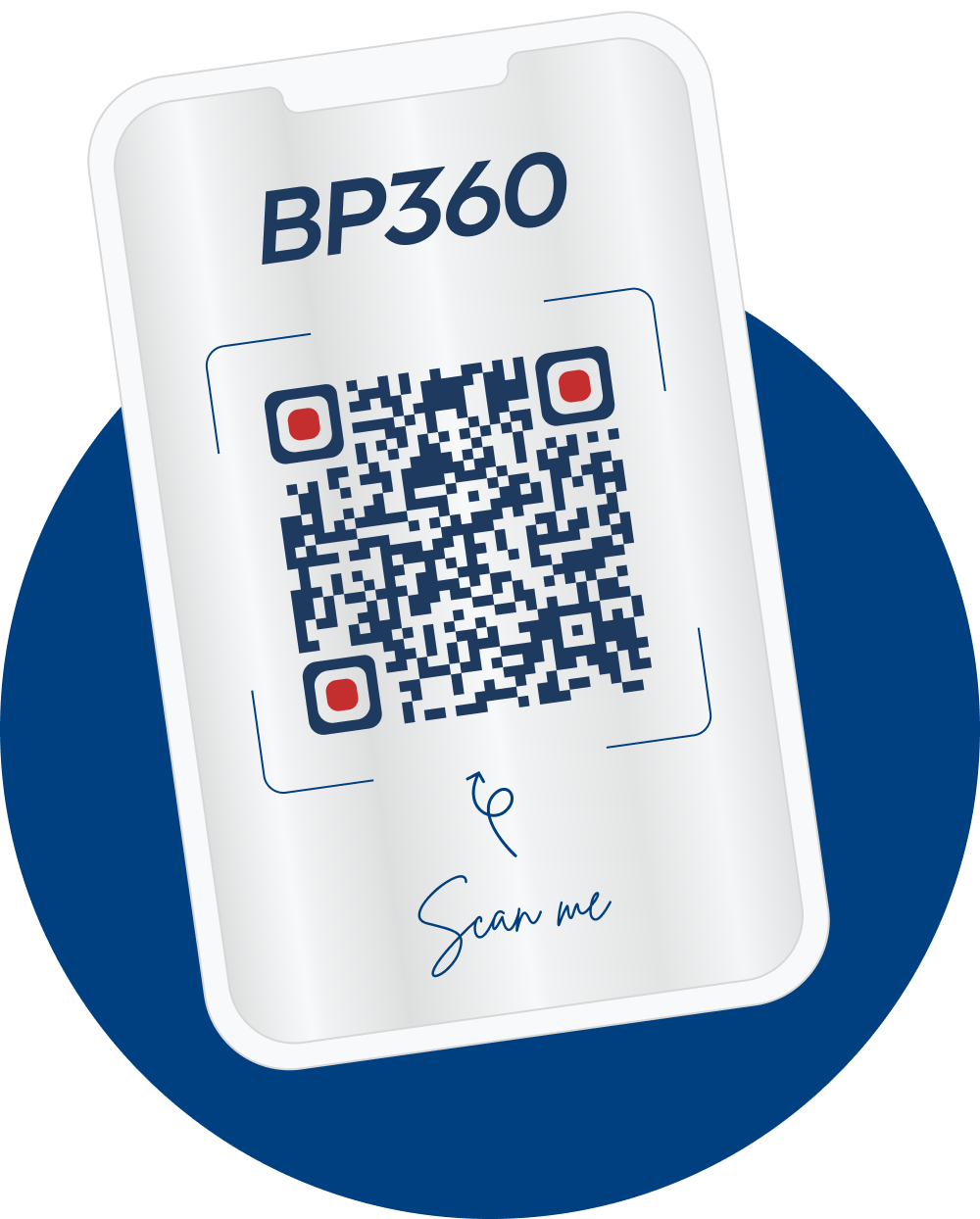 BP360 device with QR code on a blue background